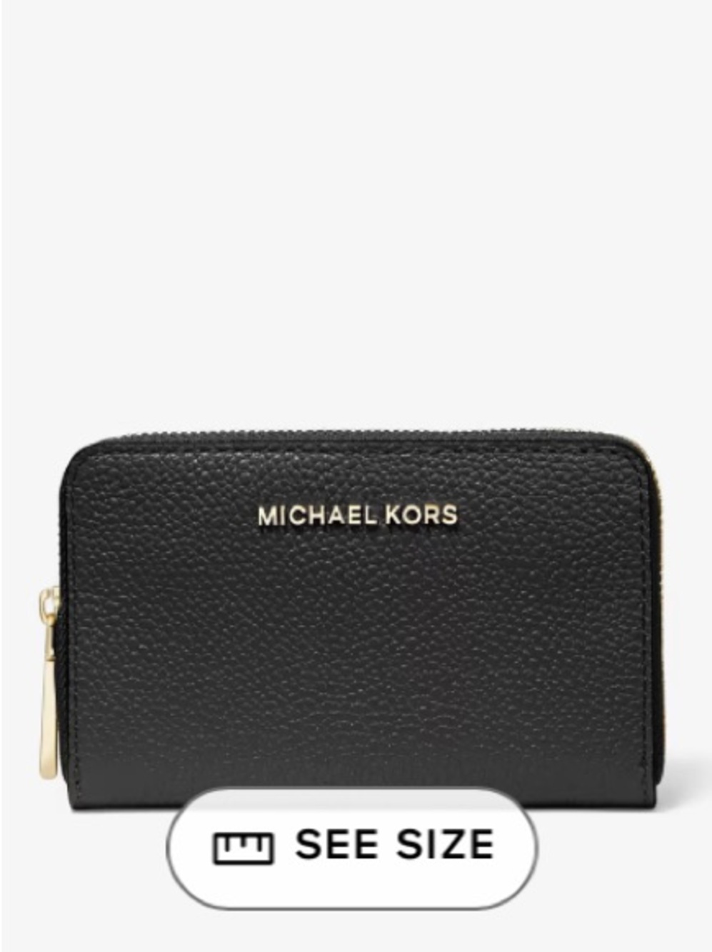Michael Kors Black Pebbled Leather Zip Card Holder with Gold Logo